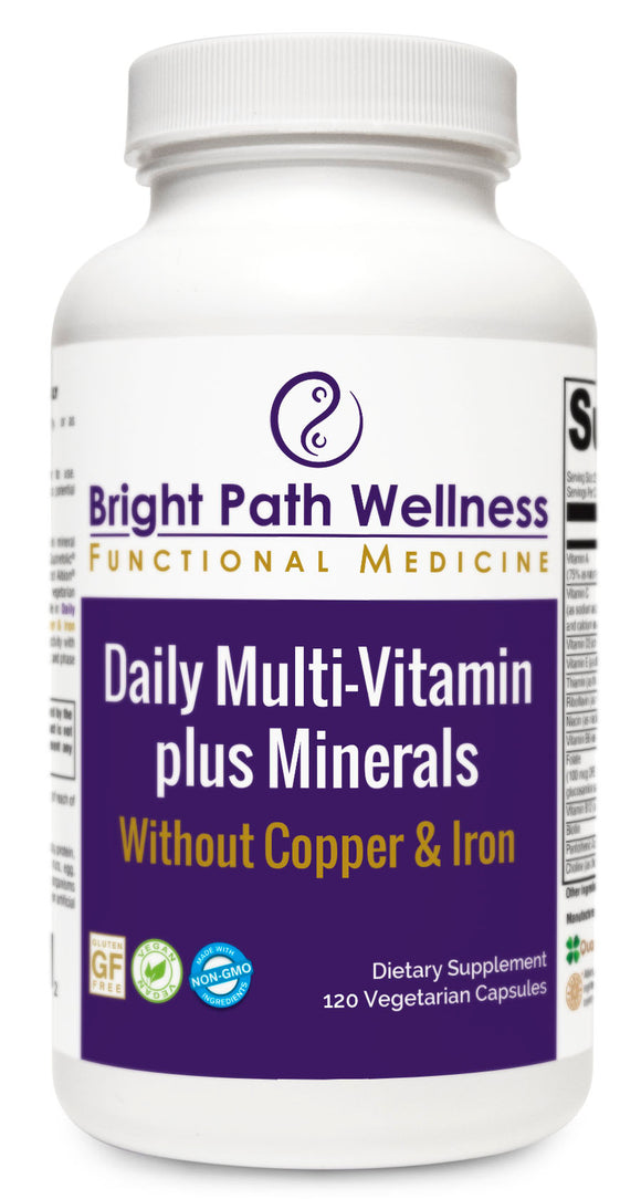 Daily Multi-Vitamin Minerals No Copper or Iron - 120 veg caps, Gluten Free